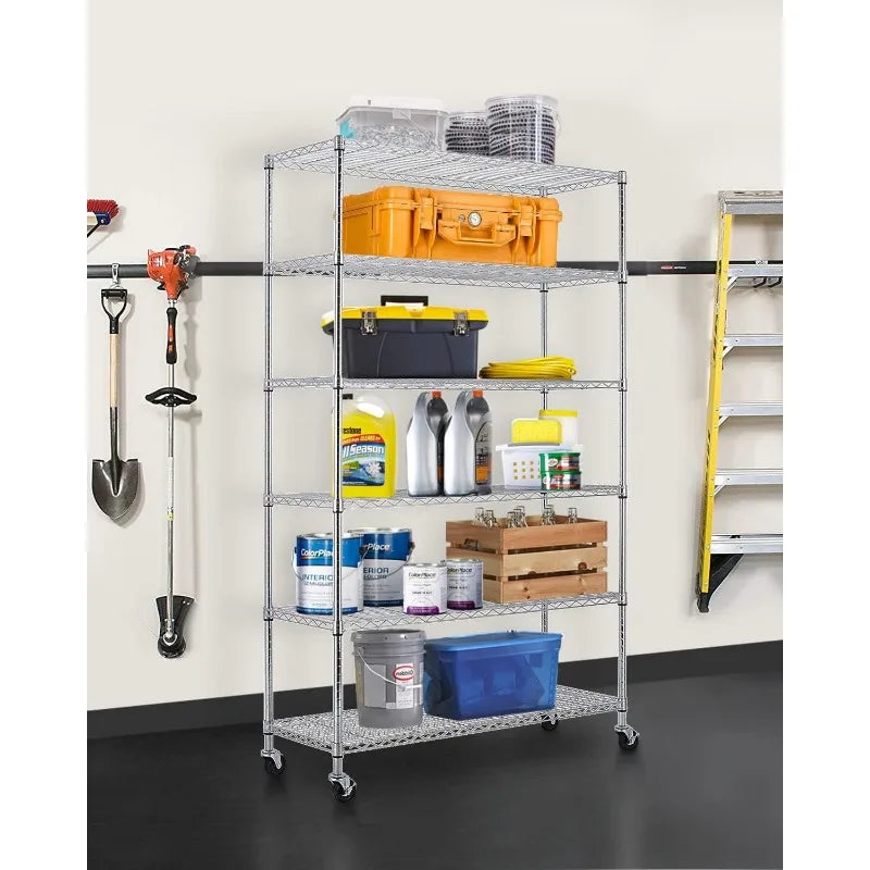 Storage Shelves 2100Lbs Capacity, 6-Shelf on Casters 48" L×18" W×72" H Commercial Wire Shelving Unit