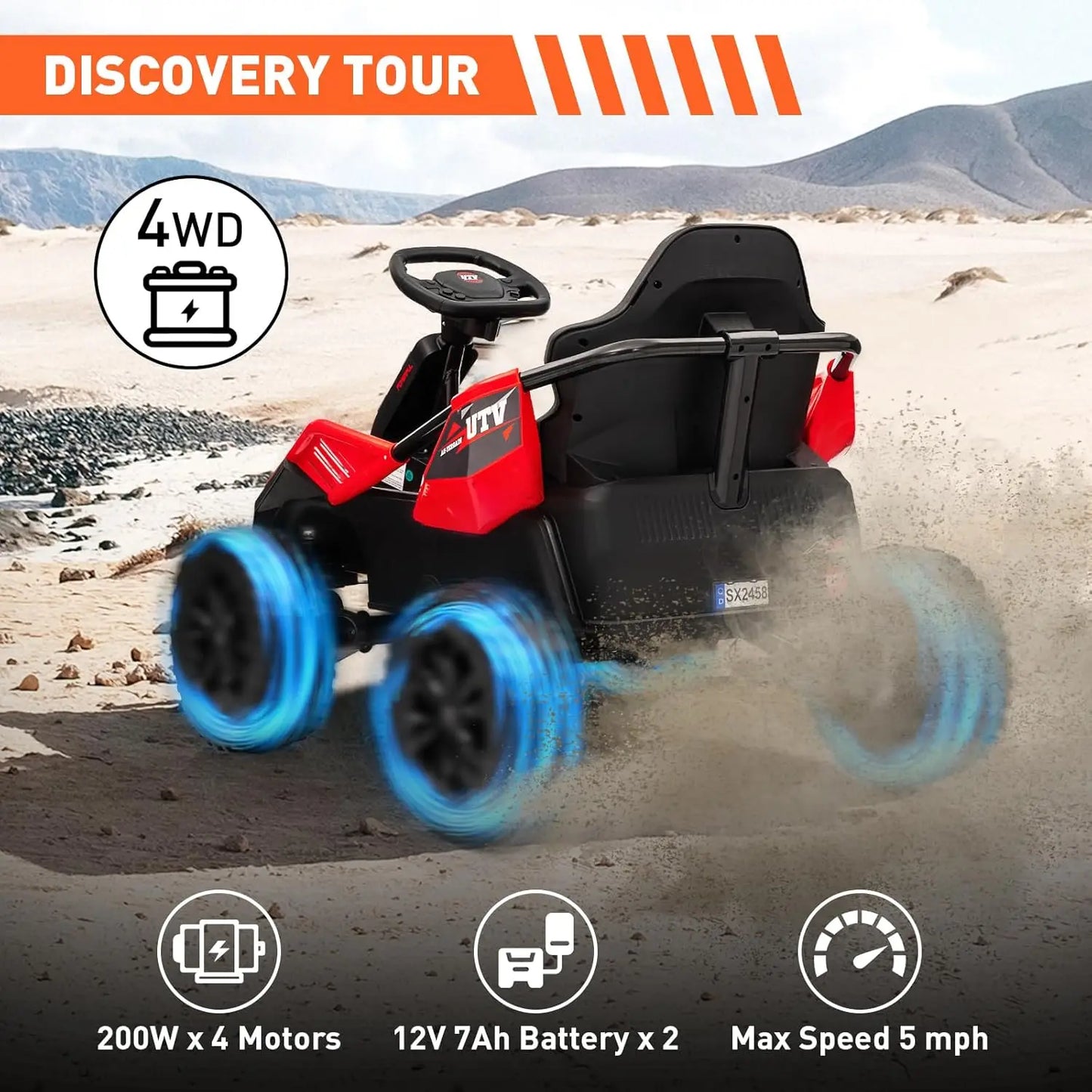 24V Ride On Toy, 4x200W Electric Go Kart, Battery-Powered Fun, Dual Driving Modes, Shock Absorbers
