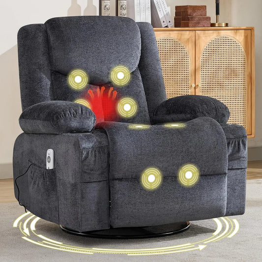 Swivel Recliner Chair for Adults,Oversized Rocker Recliner w/Massage and Lumbar Heat,Rocking Chair