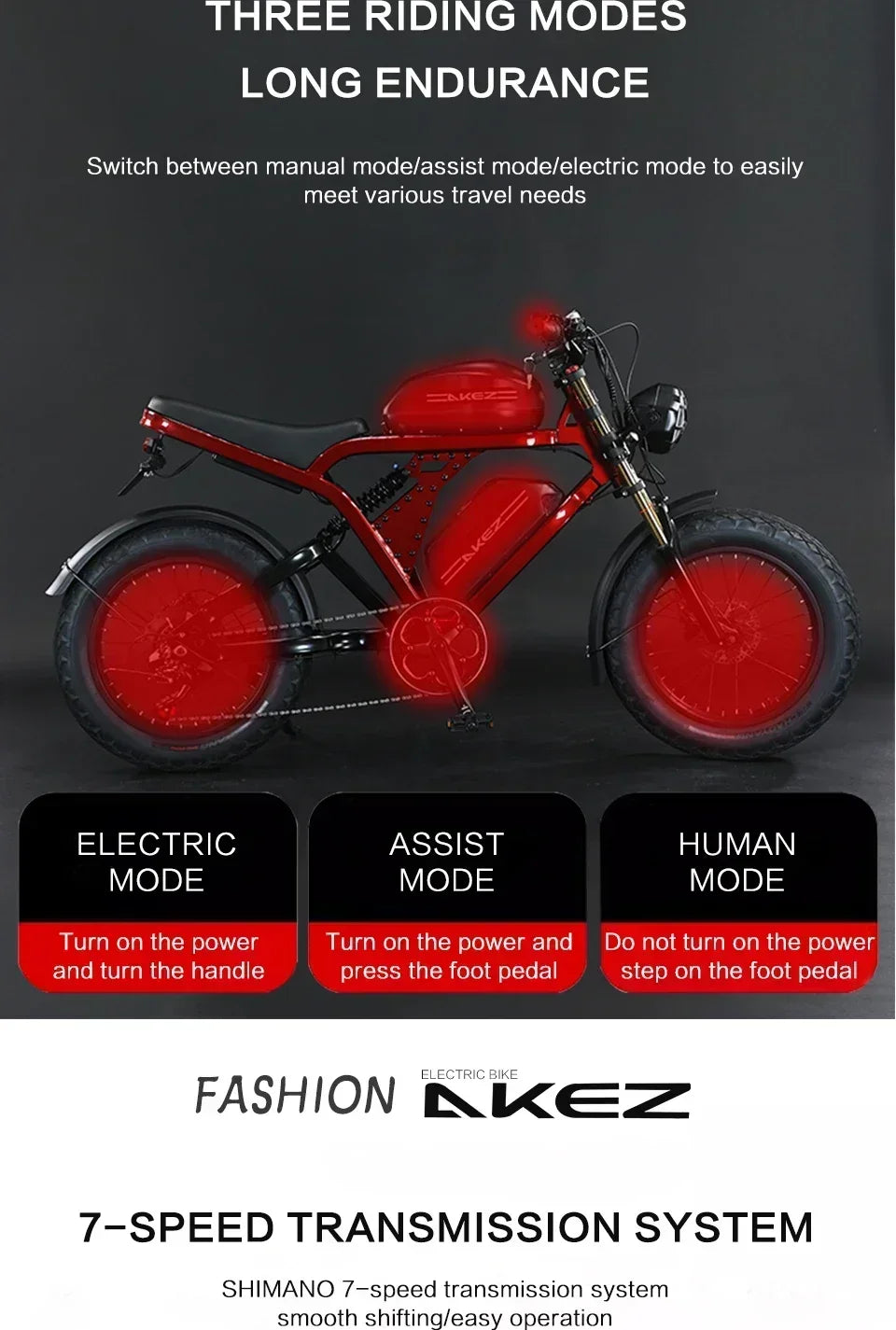 Ebike AKEZ King Kong1500W 48V 41AH dual battery, 20-inch fat tires, hydraulic oil brakes
