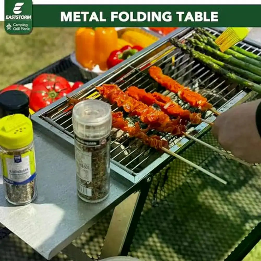 EAST STORM Portable Folding Aluminum Camping Table Adjustable Height Lightweight Sturdy Mesh Design