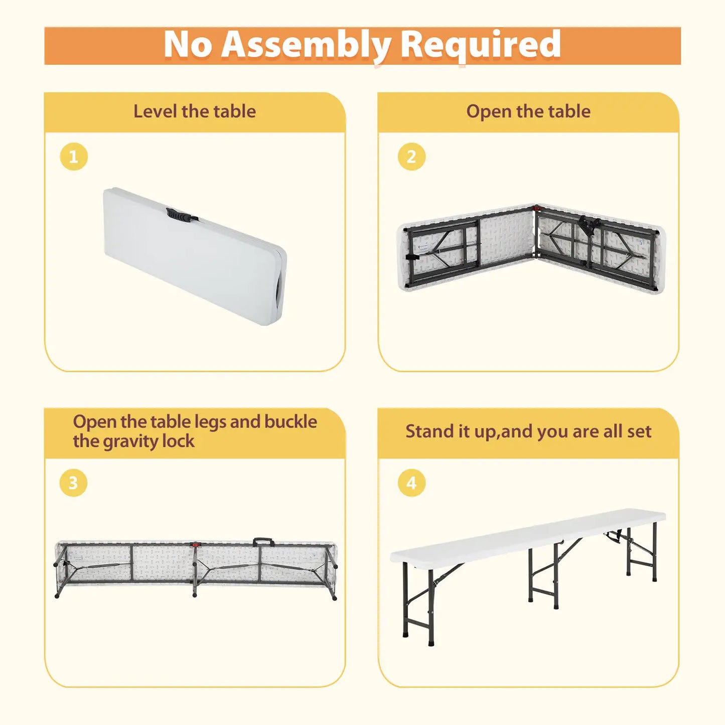 US  6FT Folding Portable Plastic In/Outdoor Camping Picnic Party Dining Bench 1 or 2 each Per Pack