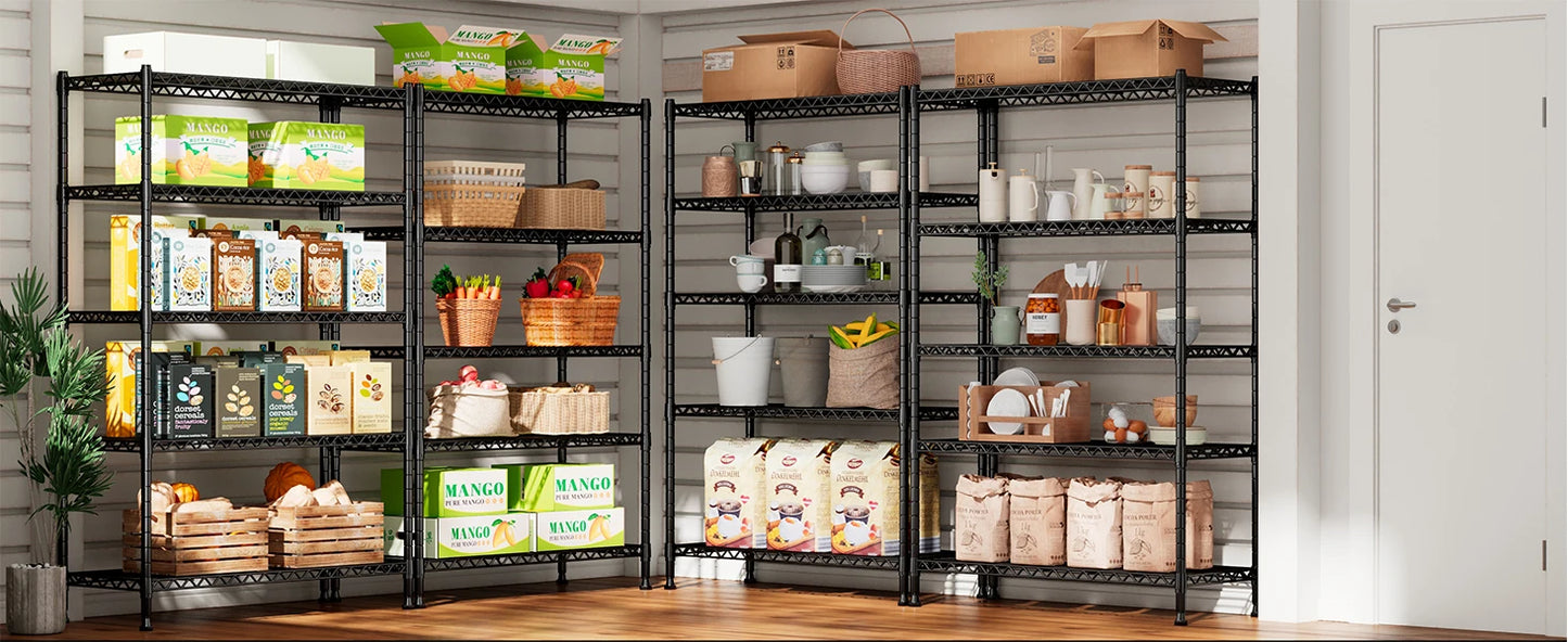 REIBII 73.6"H Wire Shelving with Wheels, 5-Tier Adjustable Deep Storage, Heavy Duty Metal Shelves