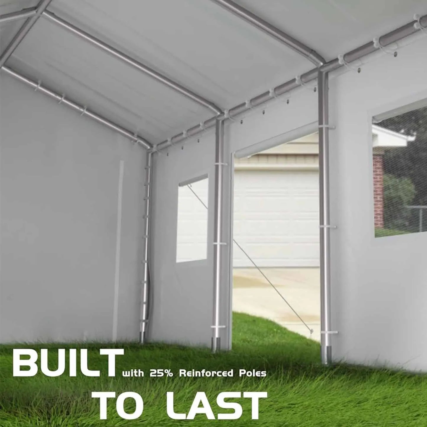 10x20 Ft Portable Garage with 180G Side Walls Front & Rear Doors Heavy Duty Waterproof Tarp Storage