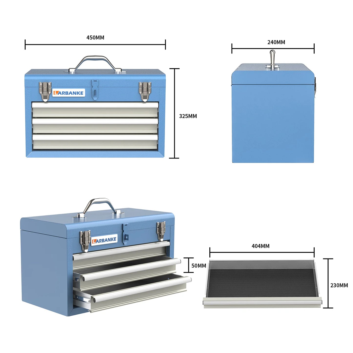 Portable Tool Box,with 3 Drawers and Top Storage Tray,Lockable 3-Drawer Tool Box with Liner