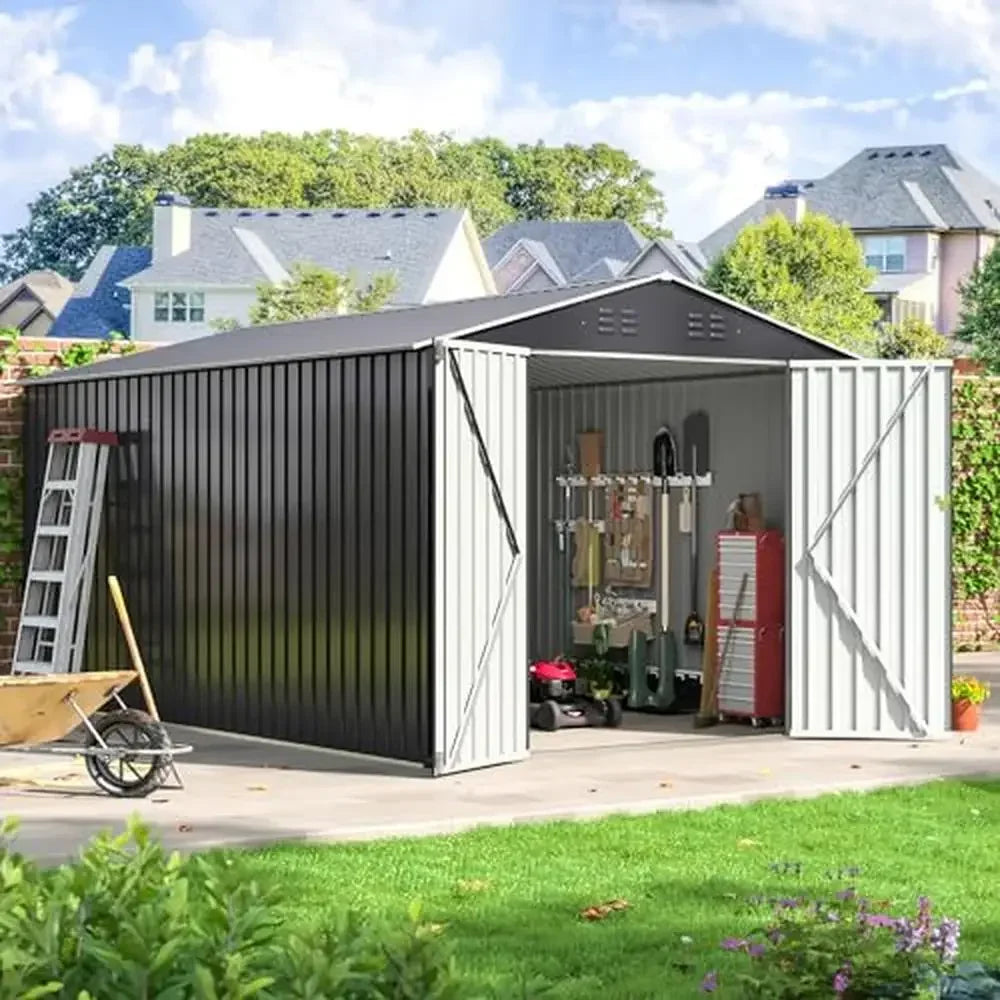 POLAR AURORA Metal Garden Shed 8x12 FT Waterproof Outdoor Storage Shed w/Lockable Door