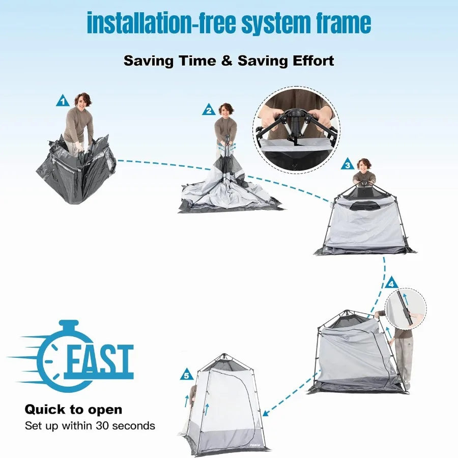 Camping Shower Tent Deluxe Changing Room Easy Set Up Privacy Shelter Large Toilet Tent w/Floor Drain