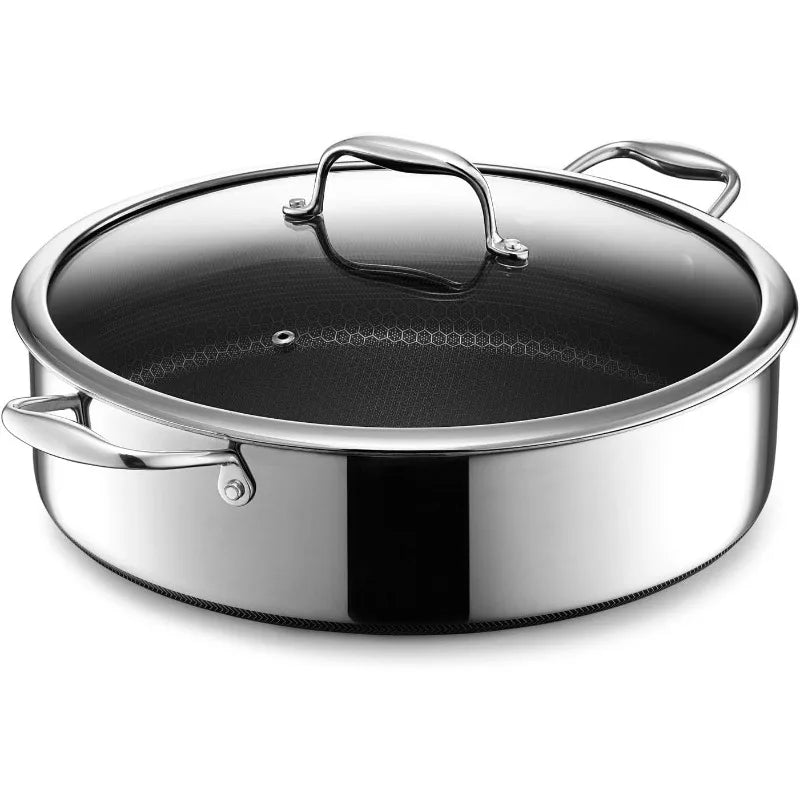 HexClad Hybrid Nonstick Sauté Pan and Lid, Chicken Fryer, 7-Quart, Dishwasher and Oven-Safe,