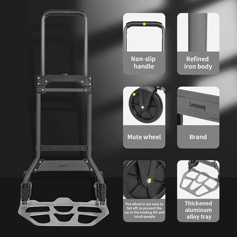 Folding Hand Truck and Dolly 264 Lb Capacity Heavy-Duty Luggage Trolley Cart with Telescoping Handle