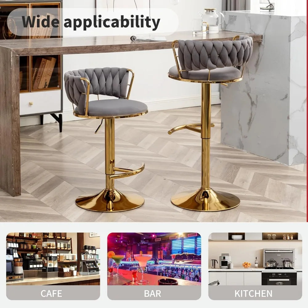 Gold Bar 4 Stools, Counter Height Bar Stools w/Low Back, Velvet Adjustable Height Barstool 360°