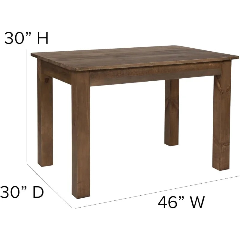 Rustic Brown Solid Wood Dining Table, Kitchen Table w/Square Legs, Farmhouse Dining Table, 46" x 30"