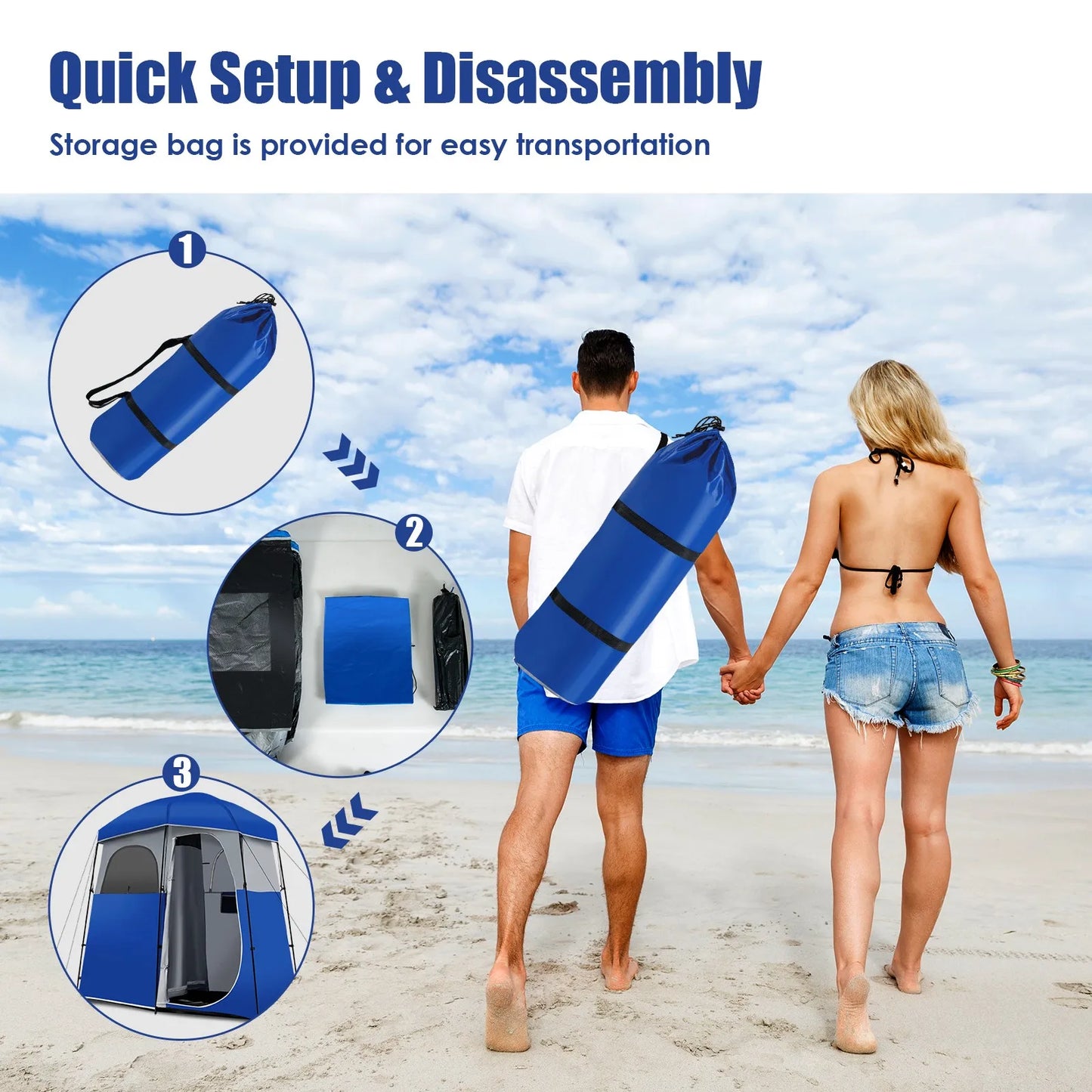 Double-Room Camping Shower Toilet Tent with Floor Oversize Portable Storage Bag