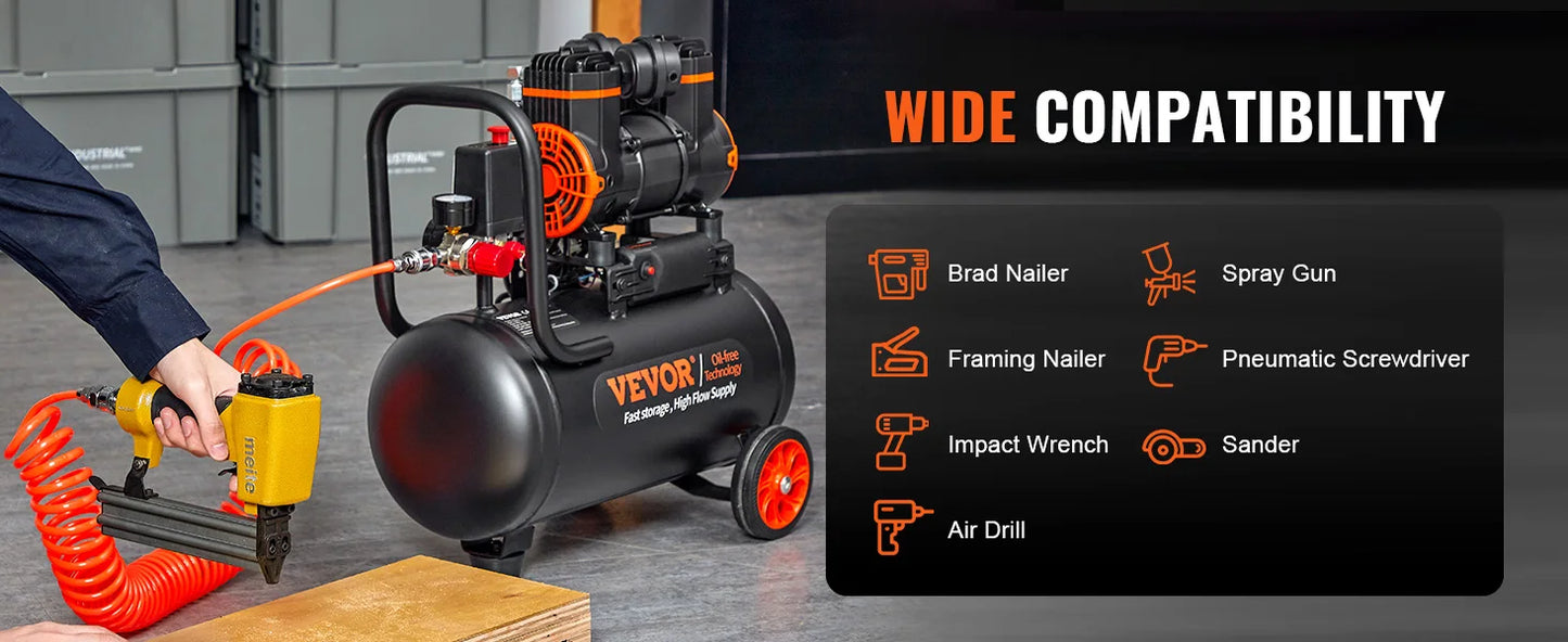 VEVOR 4.8 Gallon Air Compressor, 1.2HP 2.2 CFM@90PSI Oil Free Air Compressor Tank & Max. 116PSI Pressure, 70 dB Compressor