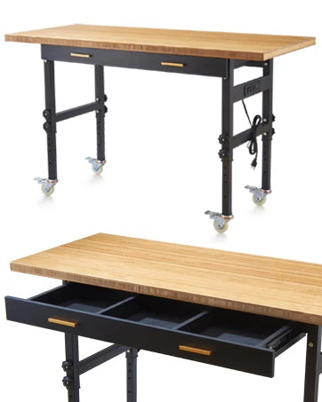 Work Bench Garage w/Power Outlets, 2200 Lbs Capacity Hardwood Top Workbench Table Heavy-Duty