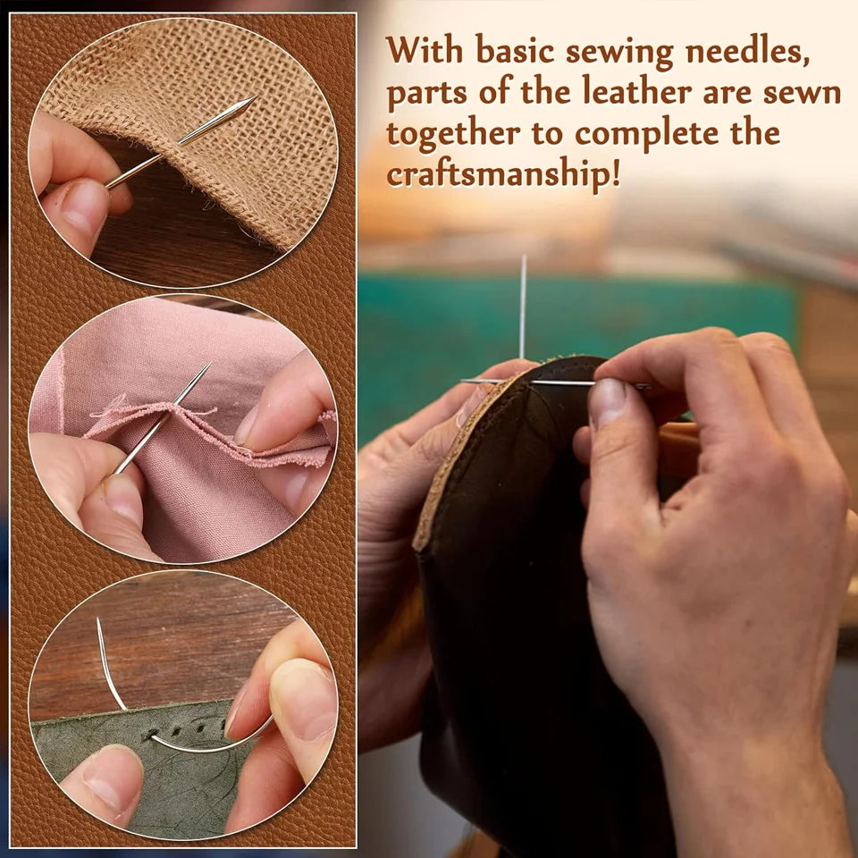 Leather Craft Tools Kit with Awl Stitching Punch Hole Sewing Needles/Stamping Repair Projects