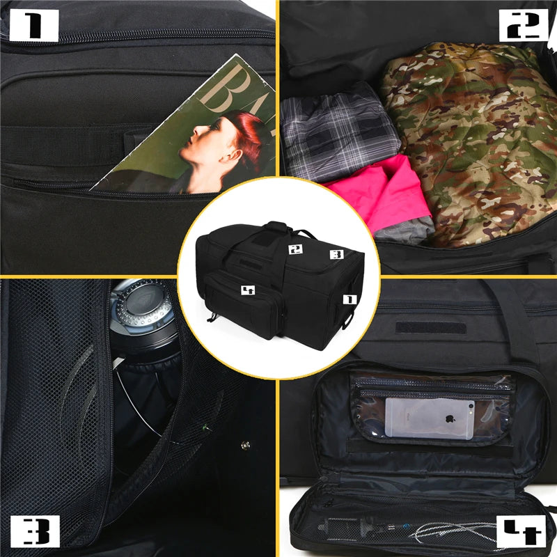 124L Large Capacity Tactical Duffel Bag Rolling Luggage for Heavy-Duty Camping Hiking Luggage