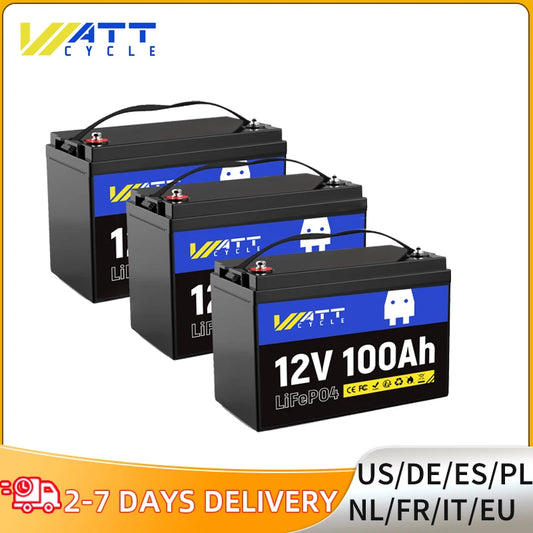 Wattcycle 3 PACK 12V 100Ah LiFePO4 Battery Versatile Series or Parallel 15000 Cycles Power Solution
