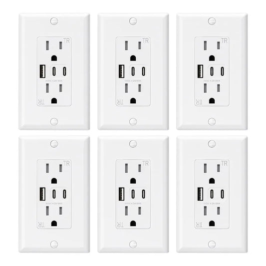 15 Amp Wall Outlet+3 USB Ports, Dual USB C Ports Outlets, TR Tamper-Resistant