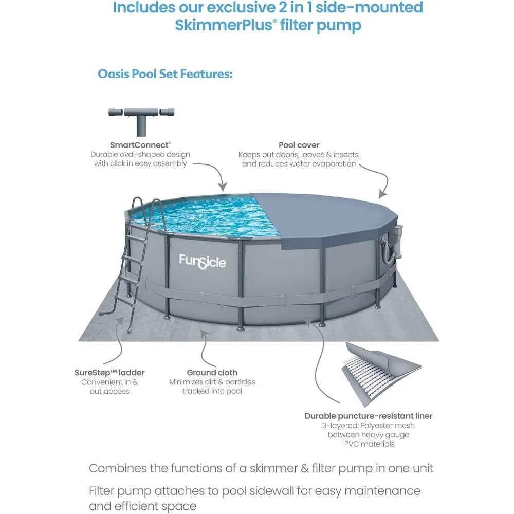 16 Foot x 48 Inch Oasis Above Ground Swimming Pool w/SkimmerPlus Filter Pump, Ladder & Pool Cover