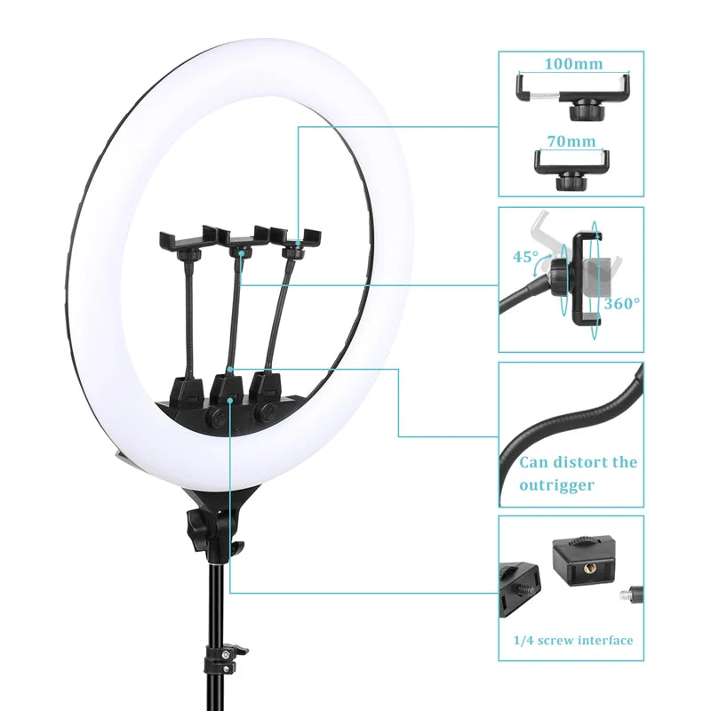 22" LED Light Rings 3200-6500K Color Temperature 0-100% Brightness W/2M Power Lamp For Makeup/Photo