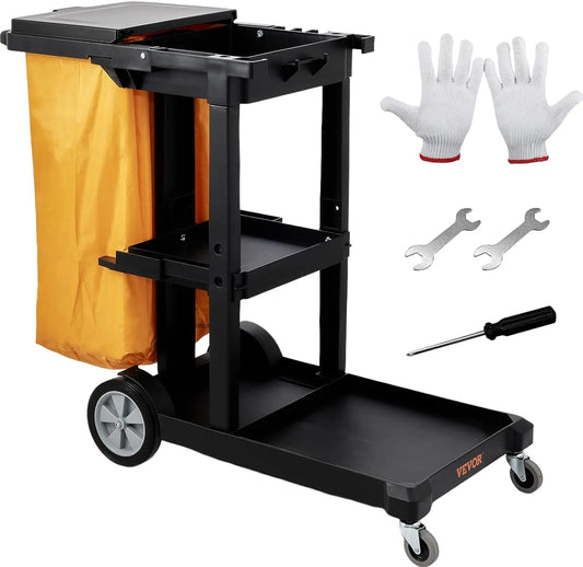 VEVOR Cleaning Cart, 3-Shelf Commercial Janitorial/200 lbs Capacity Housekeeping Cart/ PVC Bag