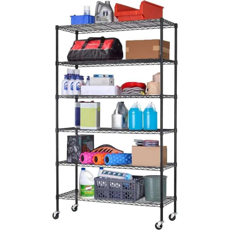 Storage Shelves 2100Lbs Capacity, 6-Shelf on Casters 48" L×18" W×72" H Commercial Wire Shelving Unit