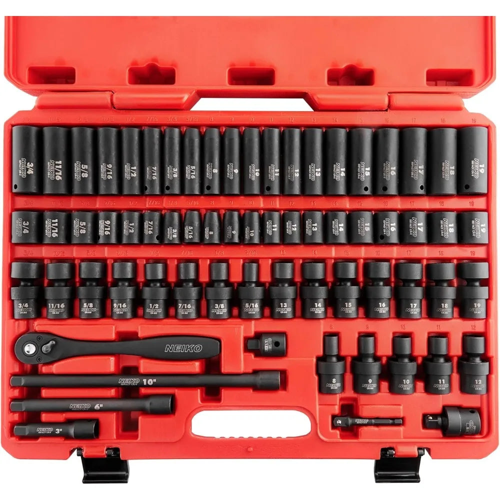 02471A Impact Socket Set, 3/8” Drive, 67 Piece, Metric and Standard Master Socket Set, Ratchet