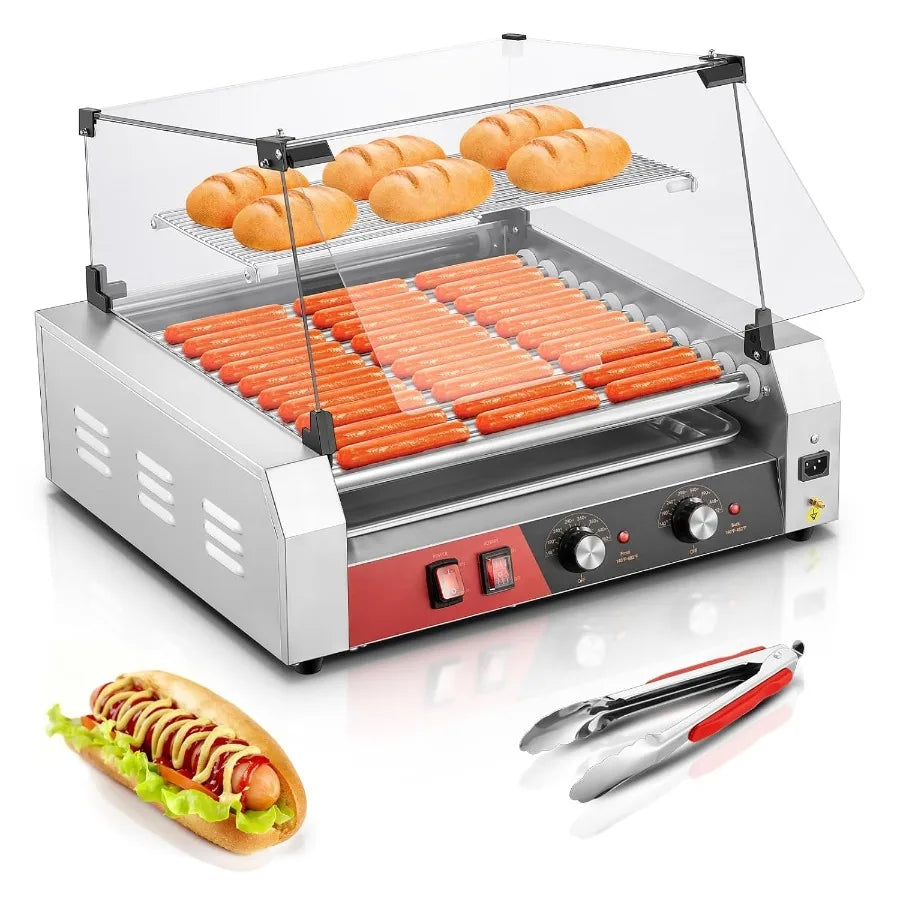 Hot Dog Roller 11 Rollers 30 Hot Dogs Capacity 1650W Stainless Steel Hot Dog Machine Bun Warmer