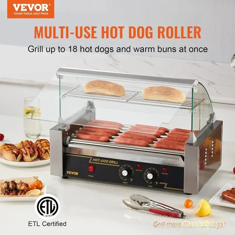 Hot Dog Roller 7 Rollers 18 Hot Dogs Capacity 1050W Stainless Sausage Grill Cooker Machine