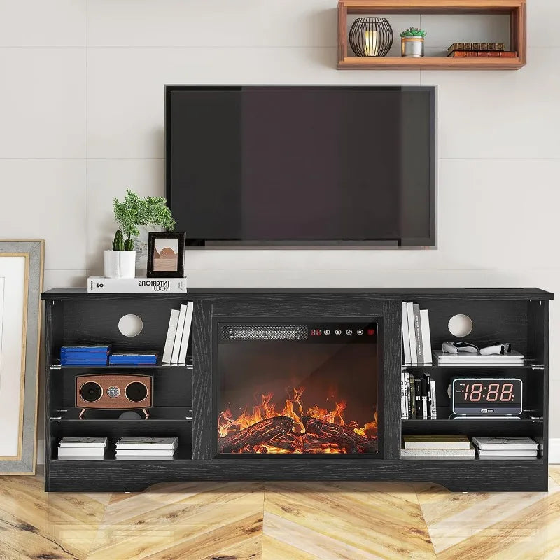 Fireplace TV Stand w/ 18'' Fireplace, Modern Entertainment Center/TVs up to 65", Media TV Console