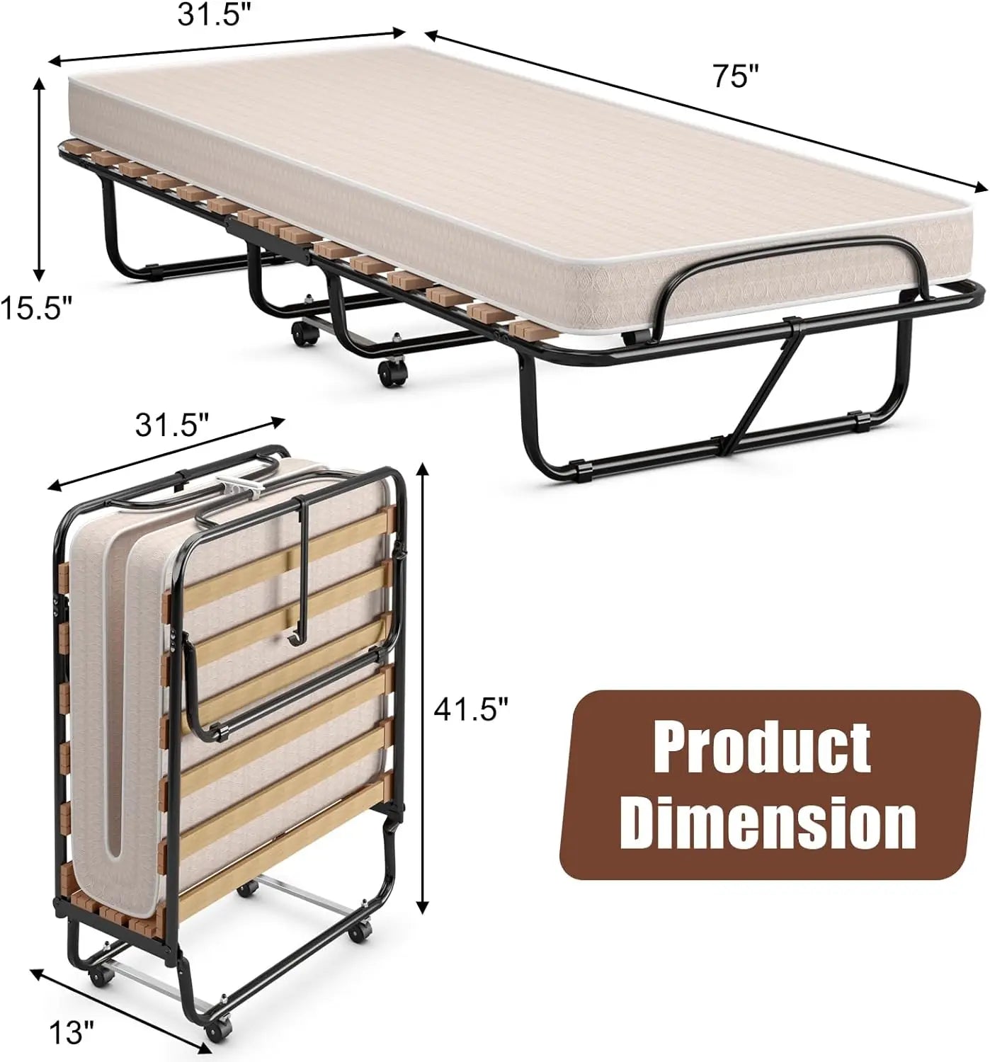 Giantex Folding Bed with Mattress, Rollaway Guest Bed w/4 Inch Memory Foam, Metal Frame, Portable