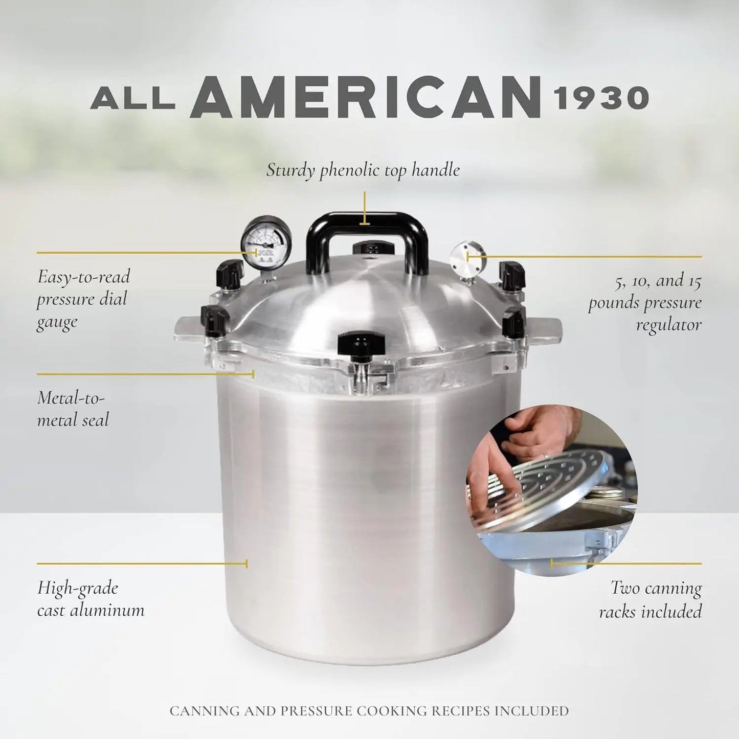 All American :25qt Pressure Cooker/Canner (The 925) - Exclusive Metal-to-Metal Sealing System