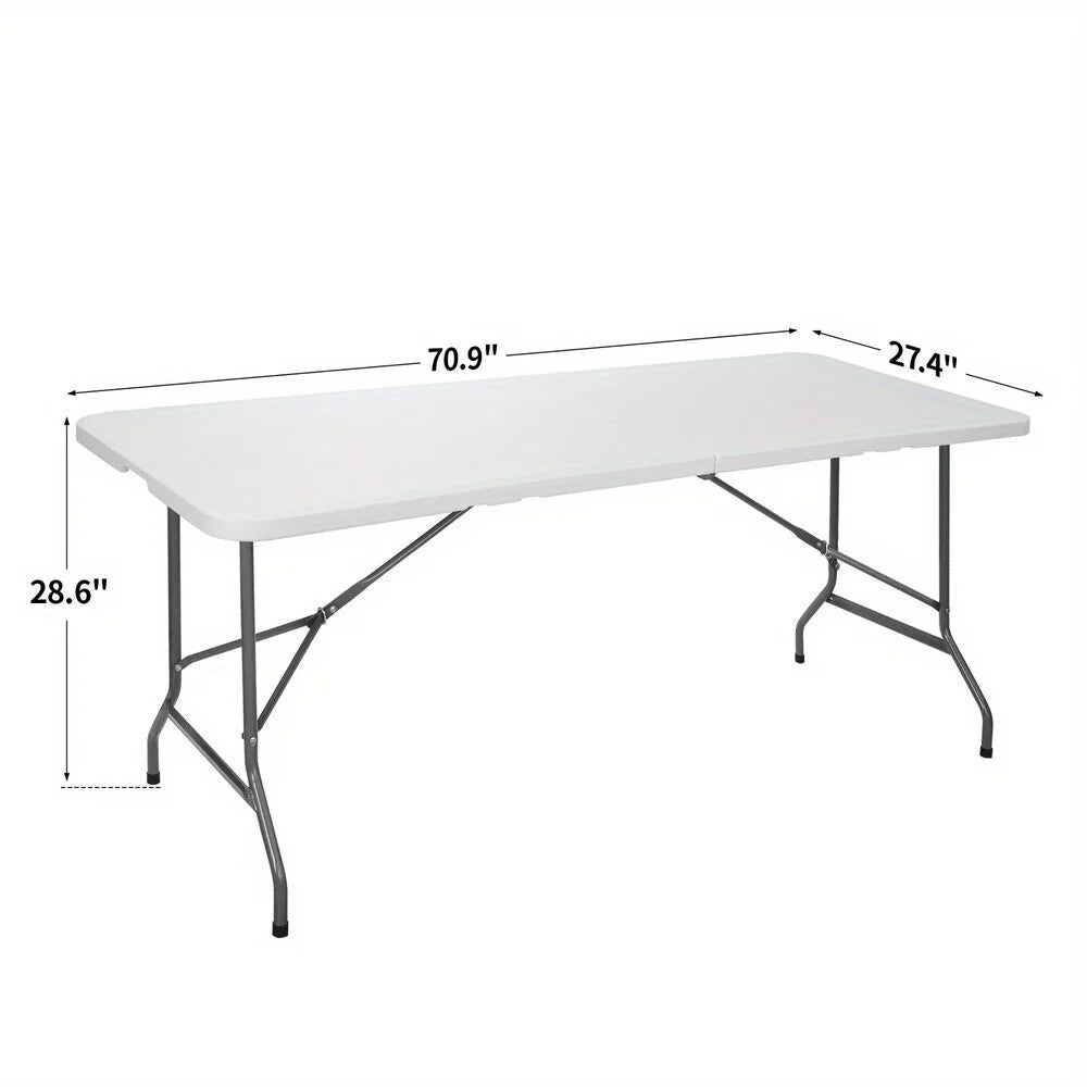 6FT Plastic Folding Table Portable Fold-in-Half Picnic Utility Table with Handle