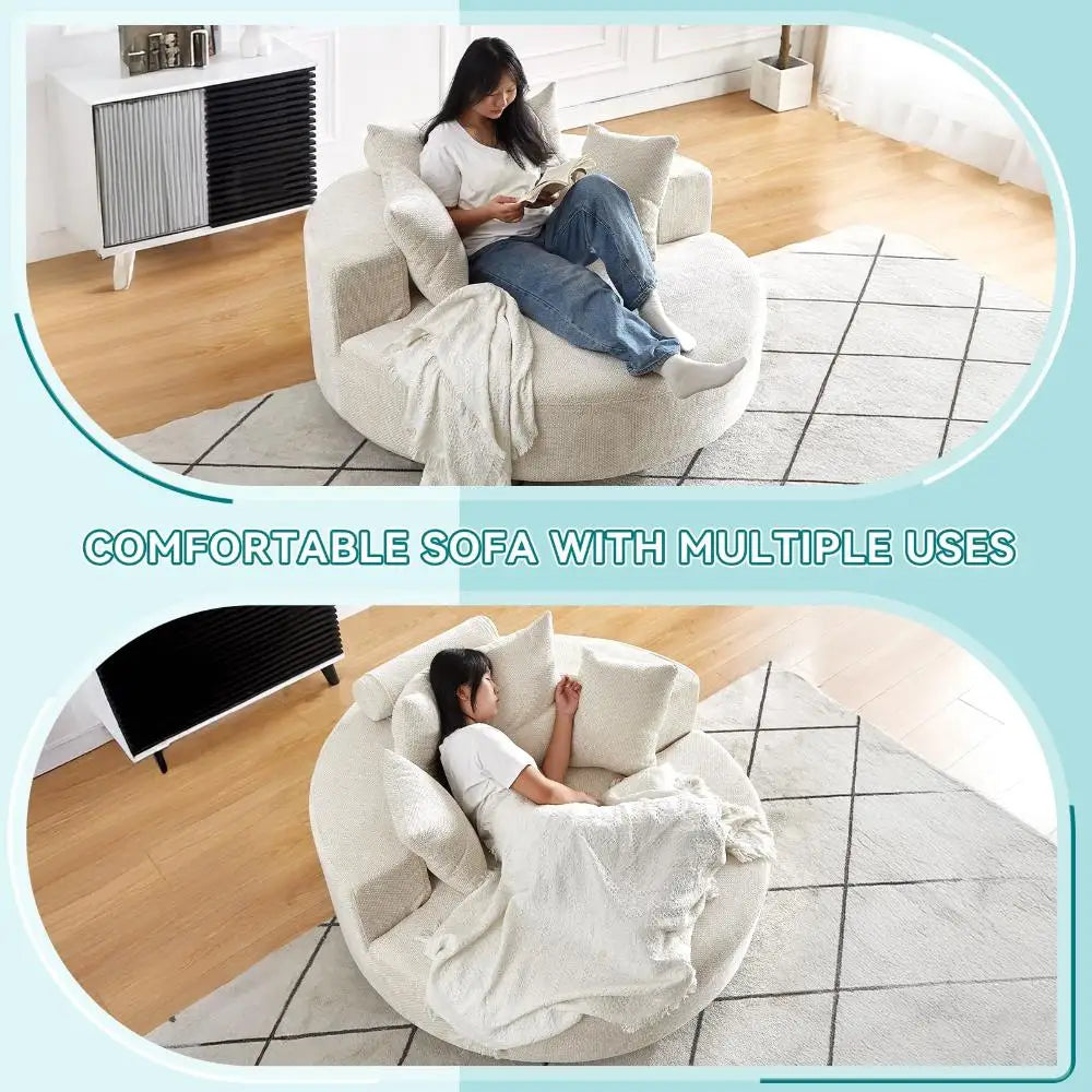 55"W Oversized Swivel Accent Chair,360 Degree Upholstered Chenille Swivel Barrel Chair,Comfy