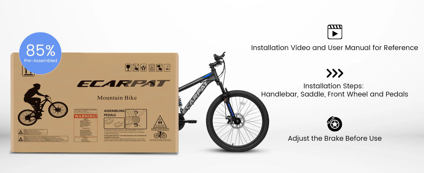 Ecarpat Dual Full Suspension Mountain Bike 24/26/27.5 Inch, 21-Speed Disc Bicycles