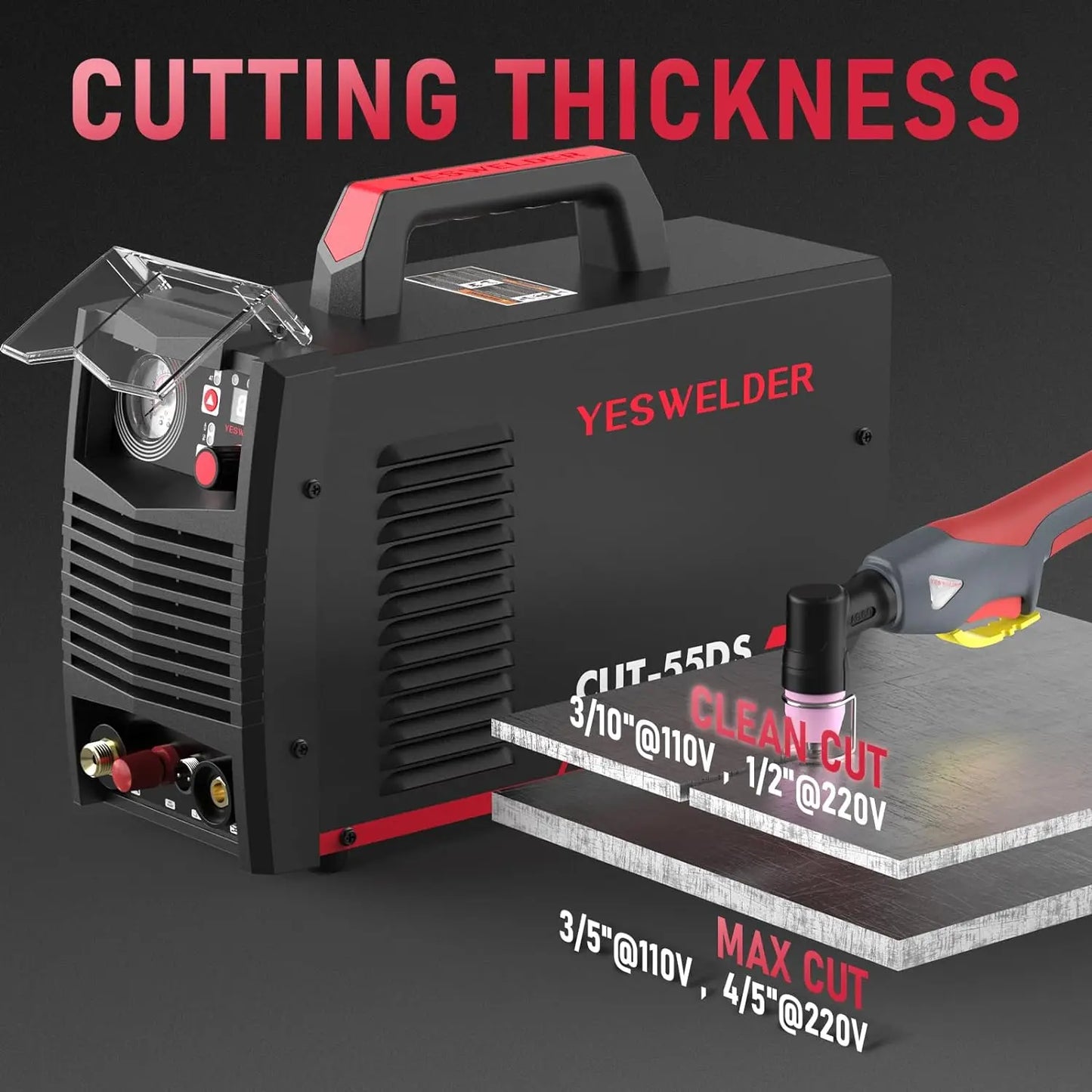 CUT-55DS 55Amp Non-Touch Pilot Arc Air Power Plasma Cutter 1/2 Inch Clean Cut, Digital 110/220V Dual