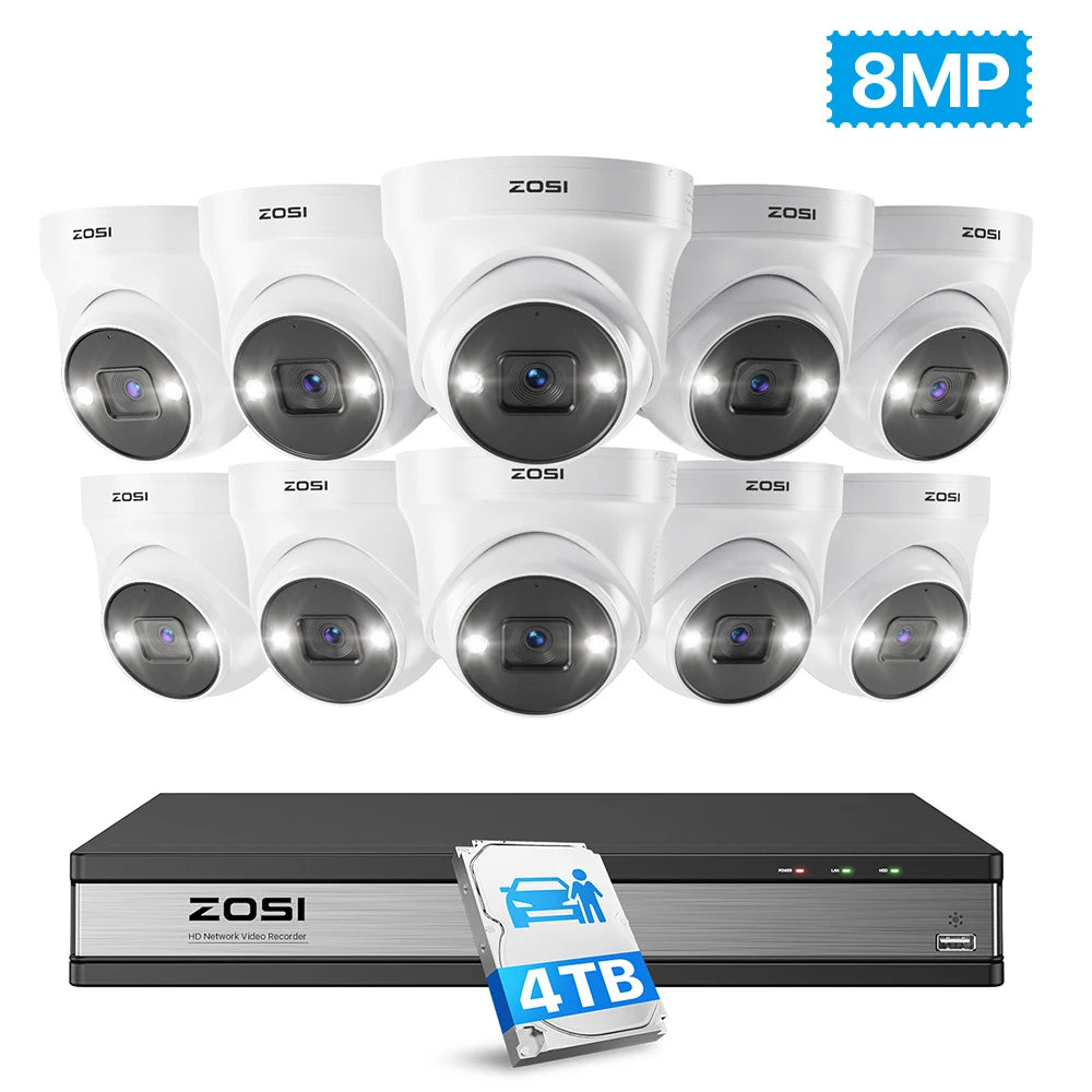 ZOSI 16CH 4K CCTV Security Camera System Outdoor 8MP 5MP Two-Way Audio AI Person Vehicle Detection