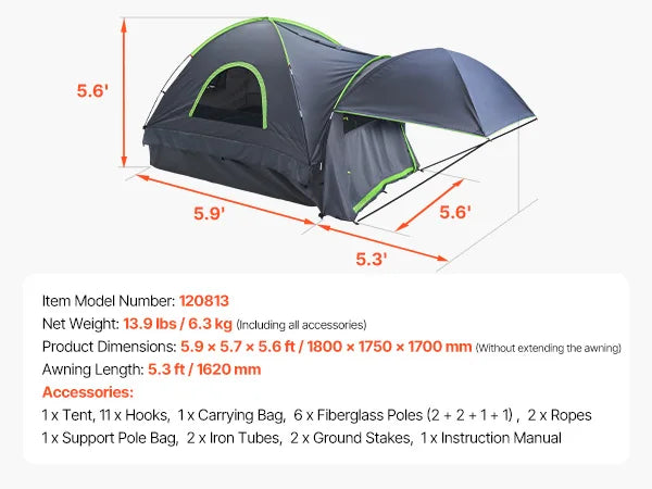 SucceBuy Pickup Truck Tent for Camping Waterproof PU2000 2-3 Person Truck Bed Tent