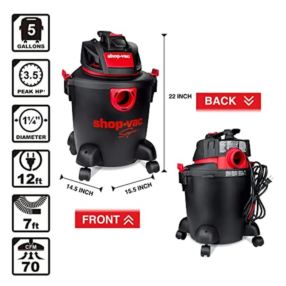 5 Gallon Wet Dry Shop Vac Portable Vacuum Cleaner Strong Suction with Attachments Home Garage