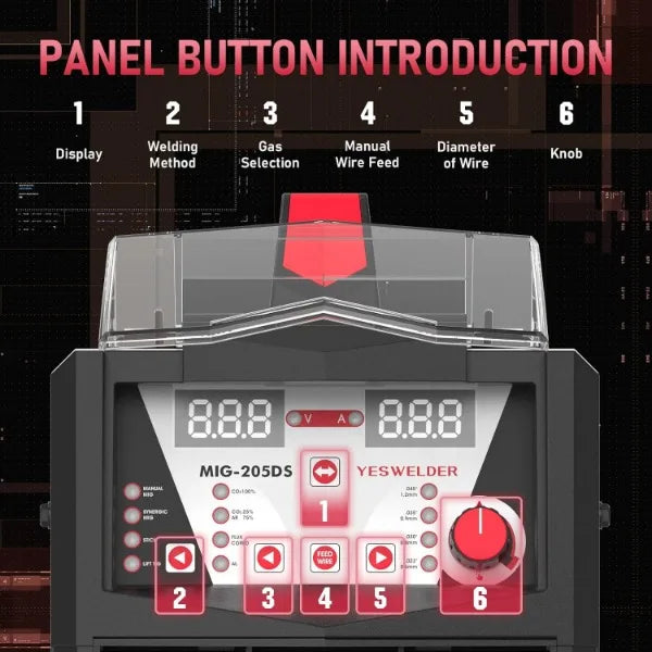 YESWELDER Digital MIG-205DS MIG Welder,200Amp 110/220V Dual Voltage, Gas/Gasless MIG/Lift TIG/ARC