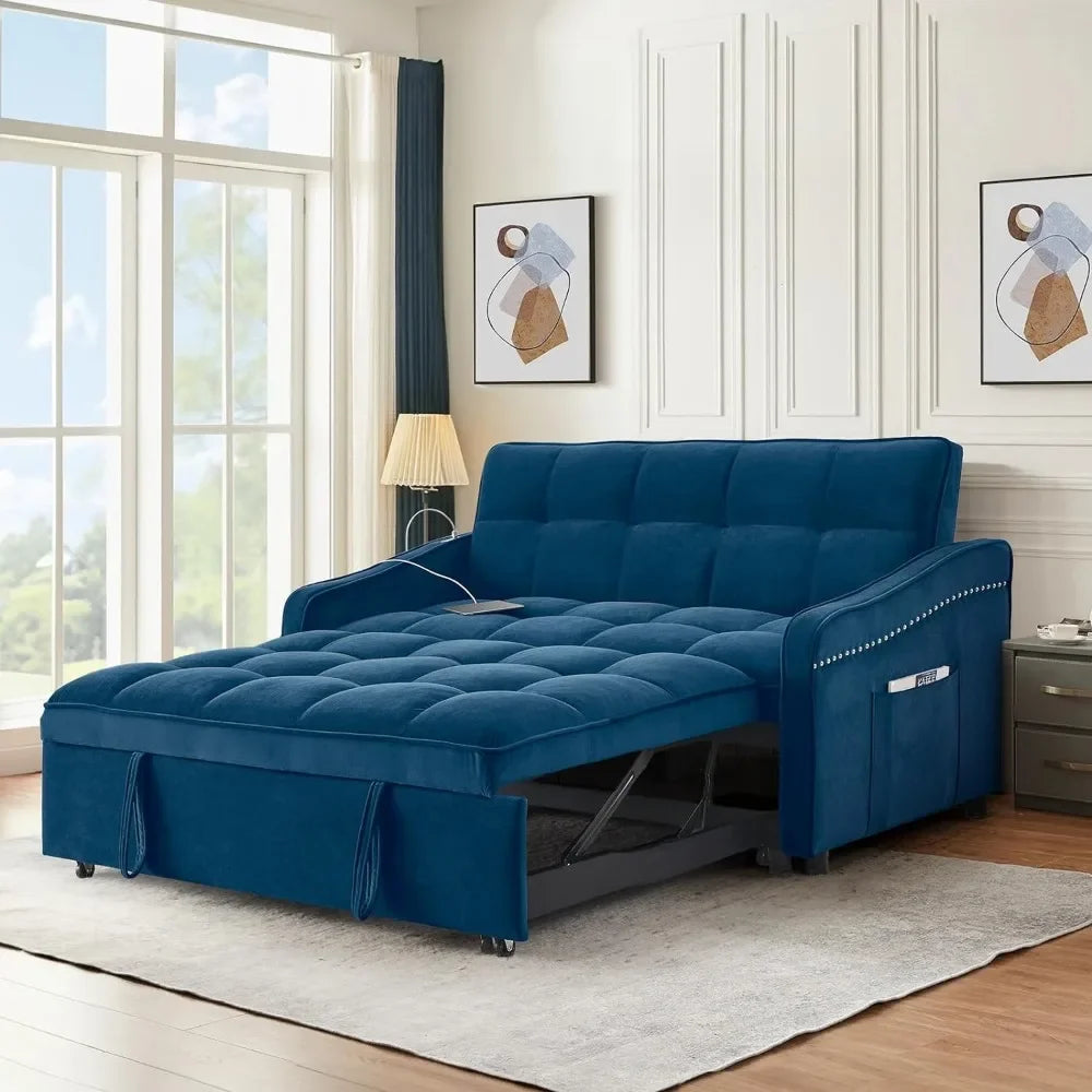 3 in 1 Sleeper Sofa Couch Bed w/USB & Type C Port, 52" Small Modern Loveseat Sofa w/Pull Out Bed