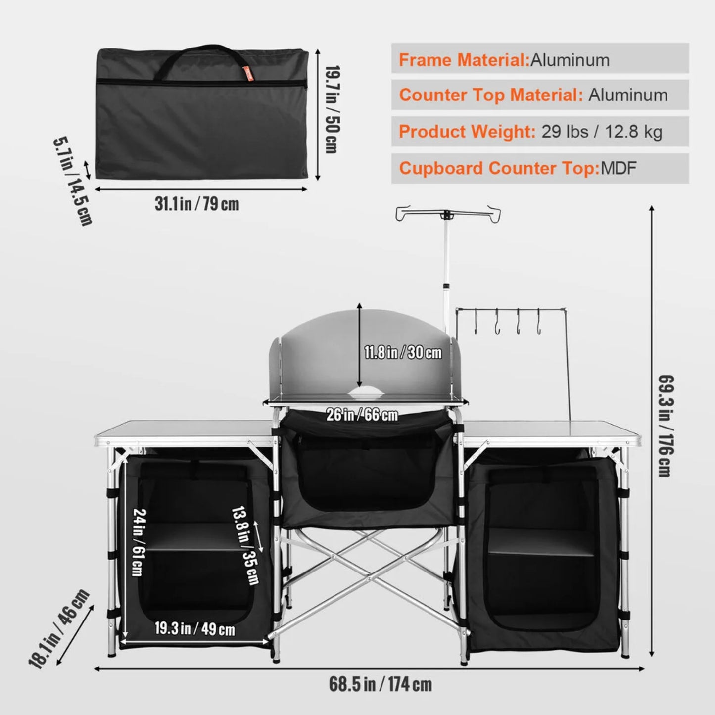 Portable Kitchen Camping Table with Storage Aluminum Outdoor Cooking United States