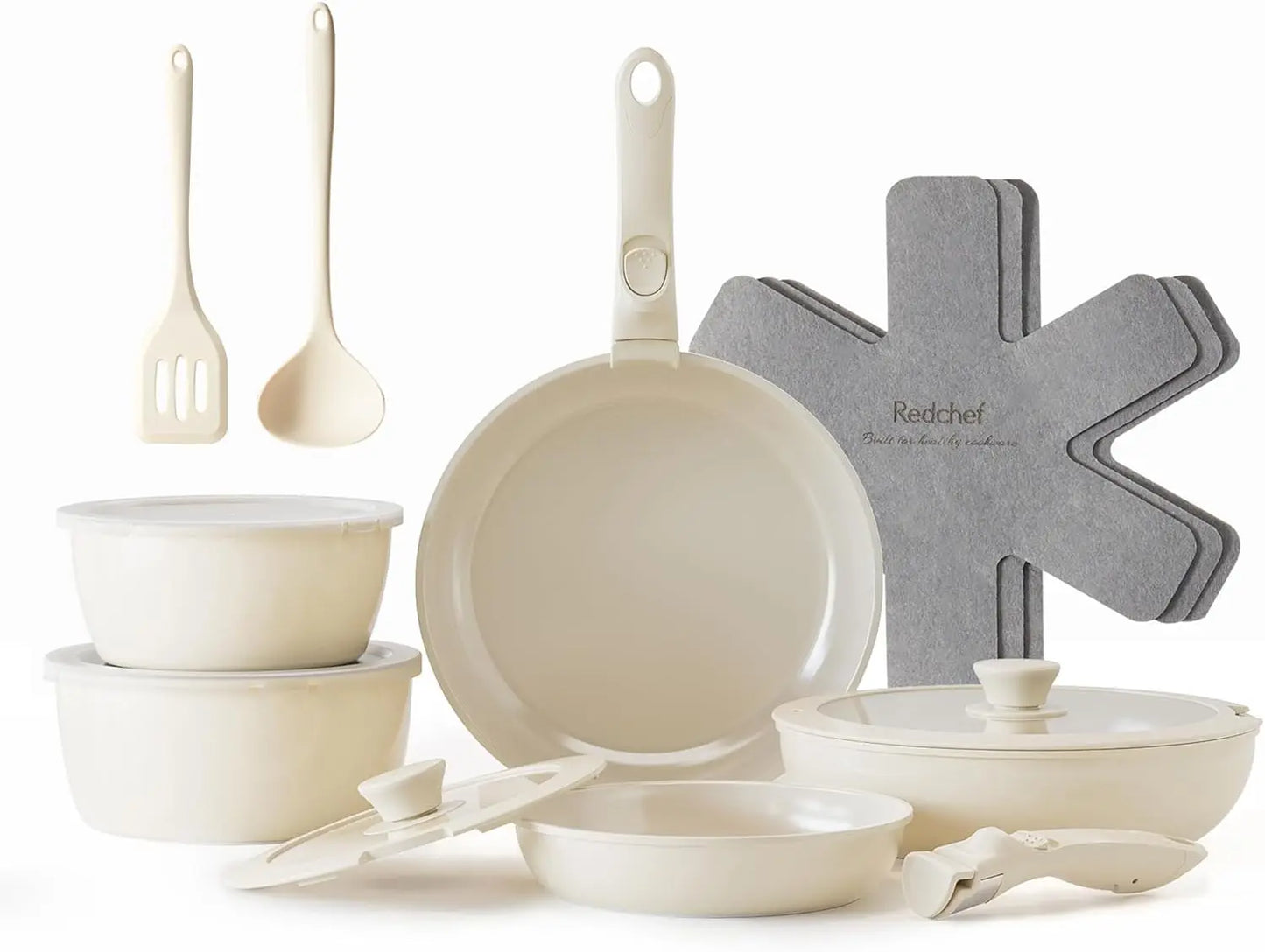 Nonstick Ceramic Cookware Set with Detachable Handle, 16-Piece Oven Safe Pots and Pans