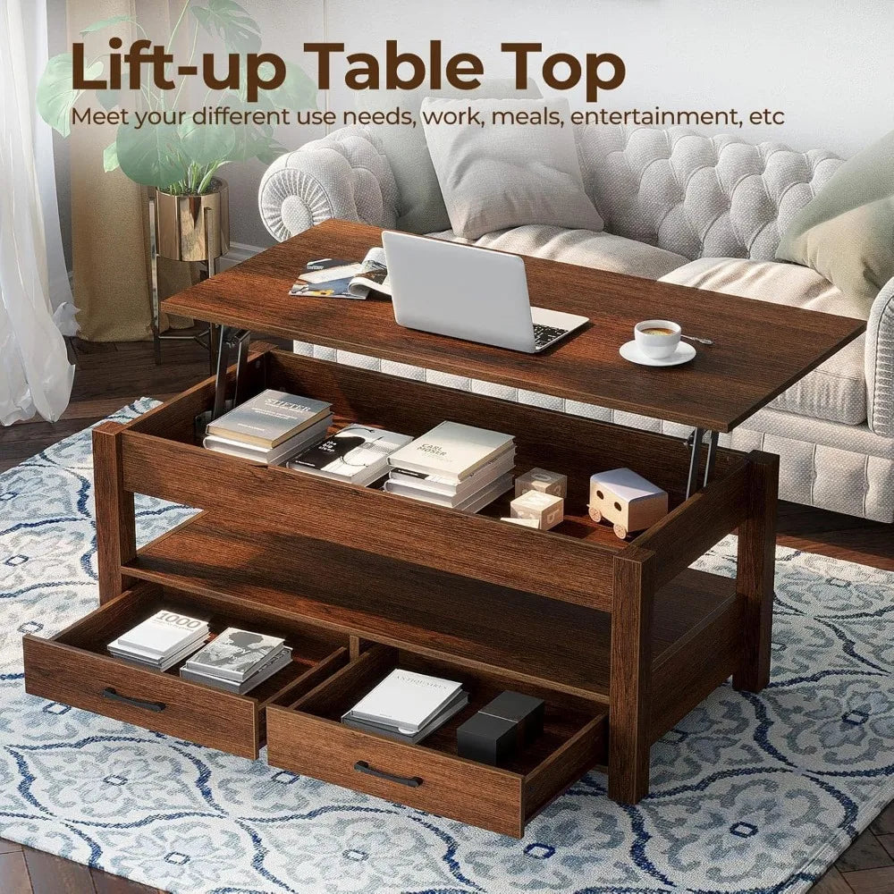 Top Rated coffee table, lift top coffee table w/drawers/retro central table w/wooden lift tabletop