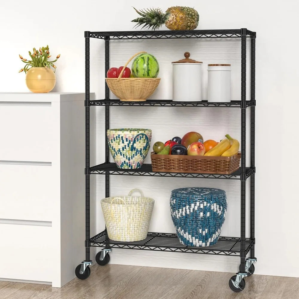 5 Tier Storage Shelves w/Wheels - Metal Shelves for Storage Adjustable Wire Shelving Unit Organizer