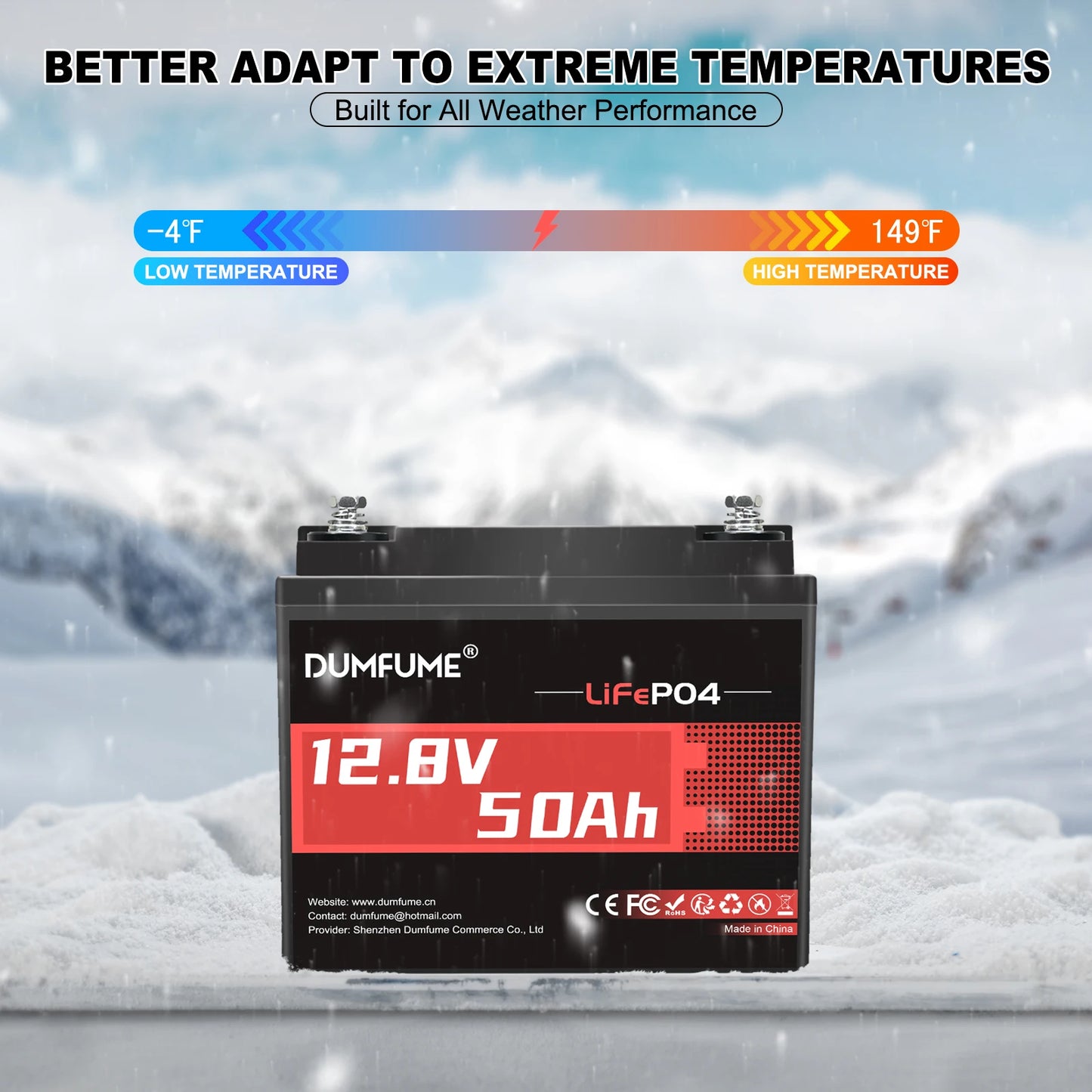 Dumfume 12.8V 50Ah LiFePO4 Lithium Battery 50A BMS 640W Rechargeable Grade A+ Cells