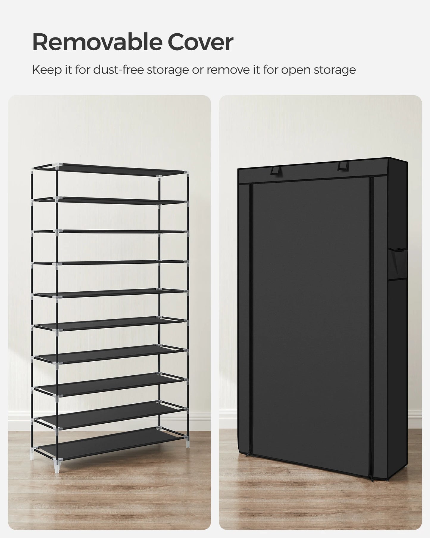 SONGMICS Shoe Rack, 9 Tier Shoe Organizer w/Nonwoven Fabric Cover, Shoe Storage Shelf  40-50 Pairs