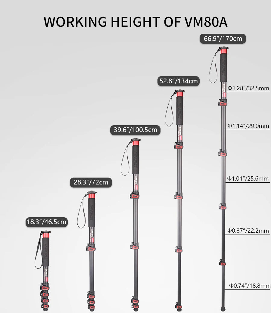 INNOREL VM60A/VM80A Aluminum Alloy Camera Monopod 170cm Video Stand for Canon Nikon GoPro DSLR