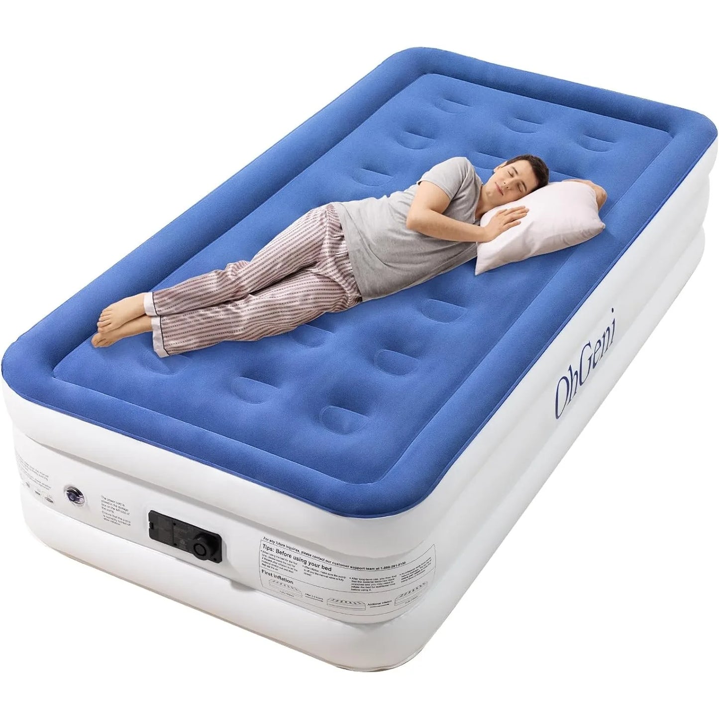 OH Geni Twin Air Mattress with Built in Pump, 18 Inch Quick Inflation/Deflation Camping Air Mattress