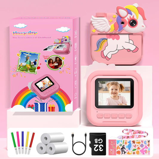 Gofunly Kids Instant Camera, 12MP 1080P HD IPS Screen Printing, 2.4" Instant Camera with 32G Card